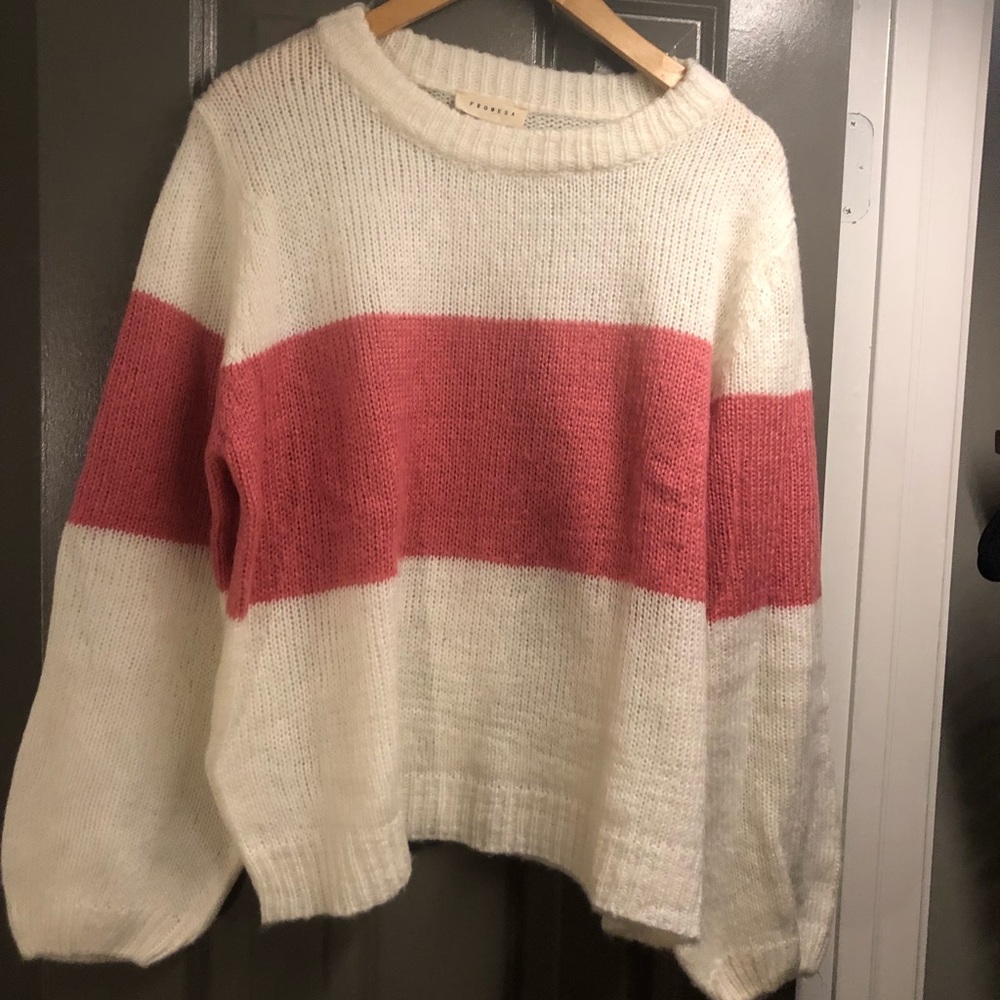 Pink & White Bell Sleeve Sweater